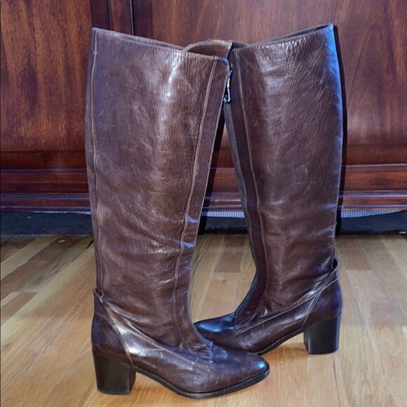 Reed Krakoff Tall Dark Brown Leather Women’s Sz 7/EU 37 Front Zip Knee High Boot - Picture 1 of 11